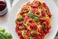 Sun-Drenched Tomato Pasta with Crispy Vegan Calamari