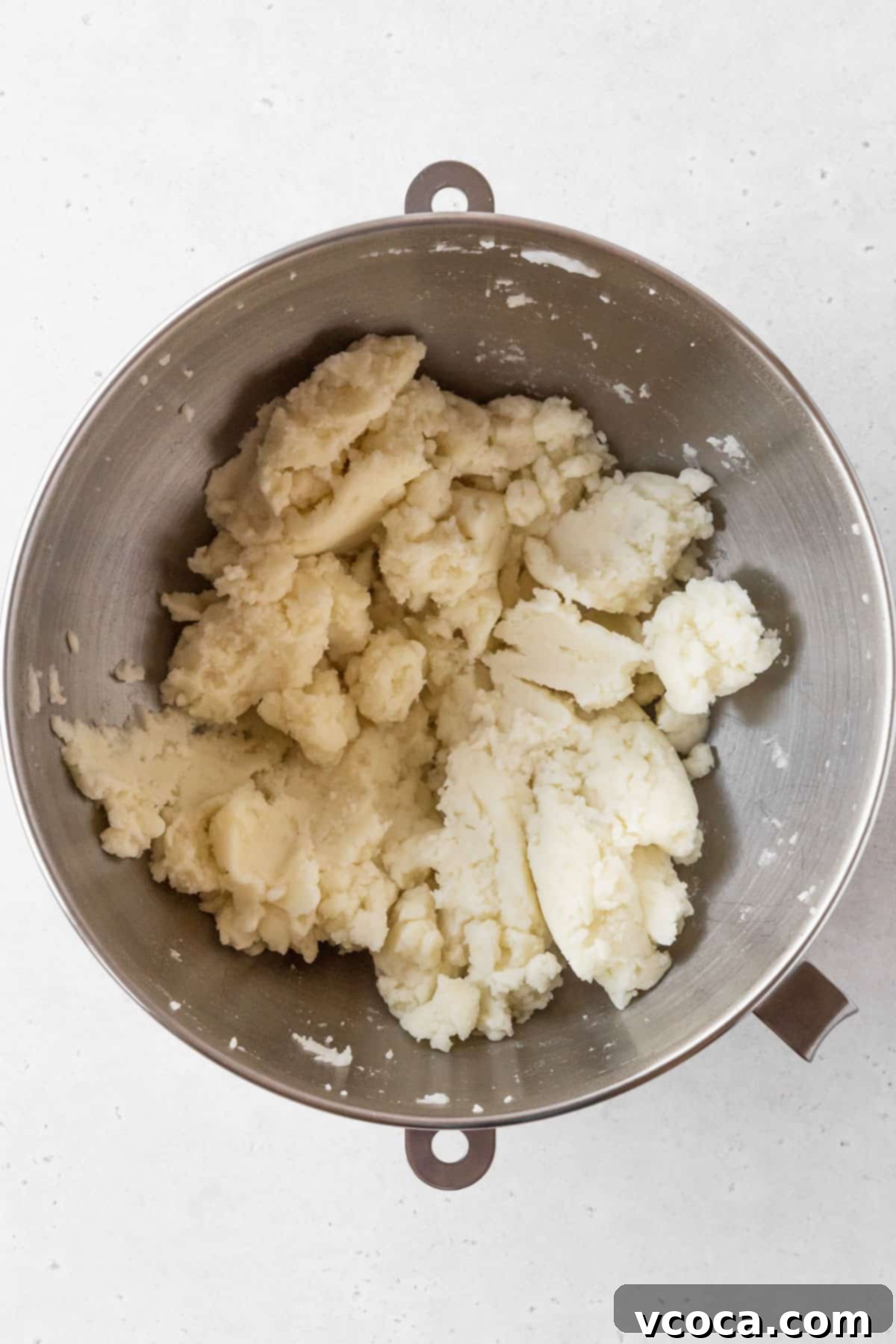 Plant-Powered Potato Croquettes 9 Potato mash mixture is thick and looks slightly crumbly.