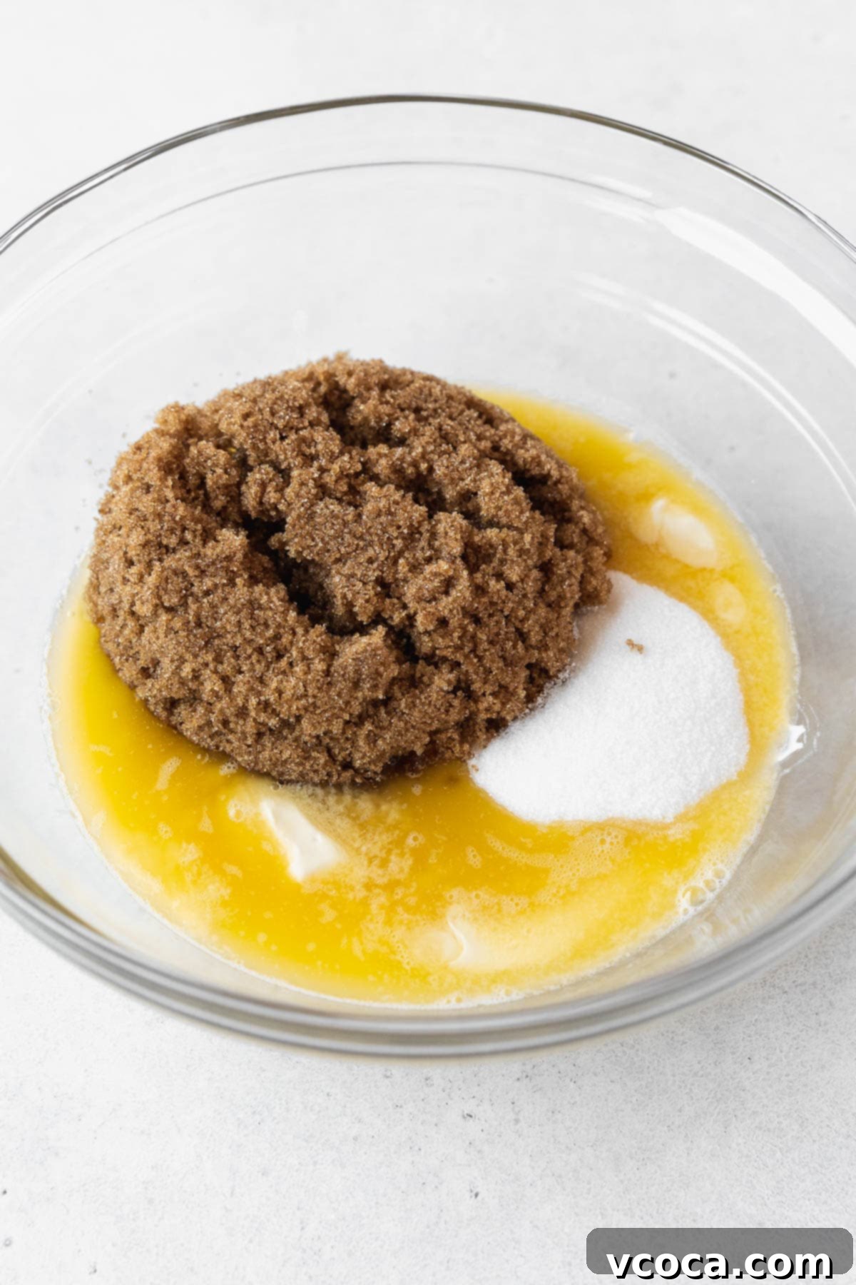 No-Bake Gluten-Free Cookie Dough 5 Adding sugars to the melted butter.