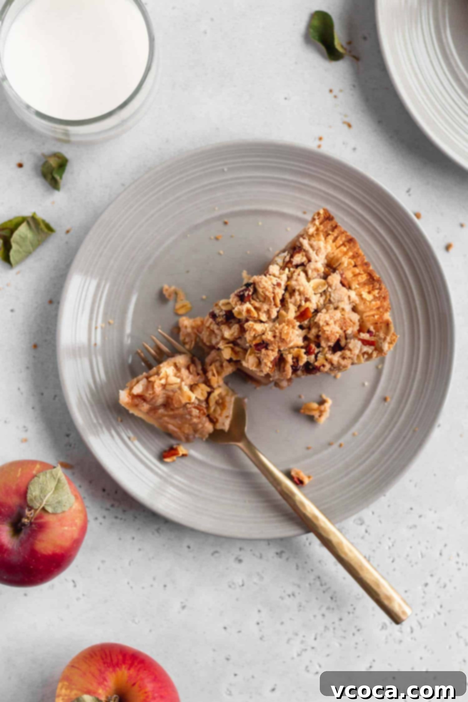 Gluten Free Dutch Apple Crumble Pie 6 A beautifully baked slice of gluten-free Dutch apple pie on a plate, ready to be served