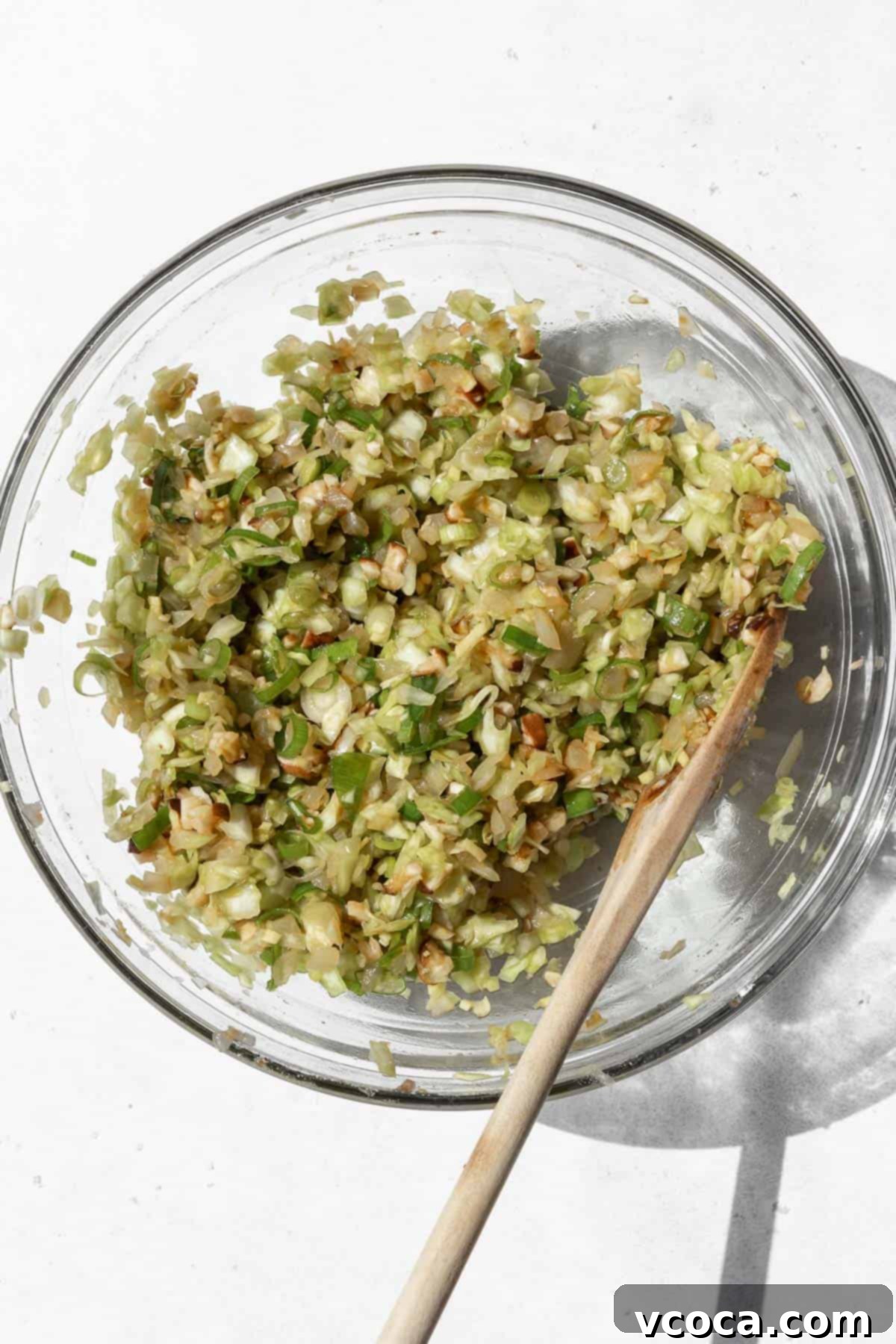 Plant-Based Vegetable Gyoza 8 Vegetarian dumpling filling in a large bowl.