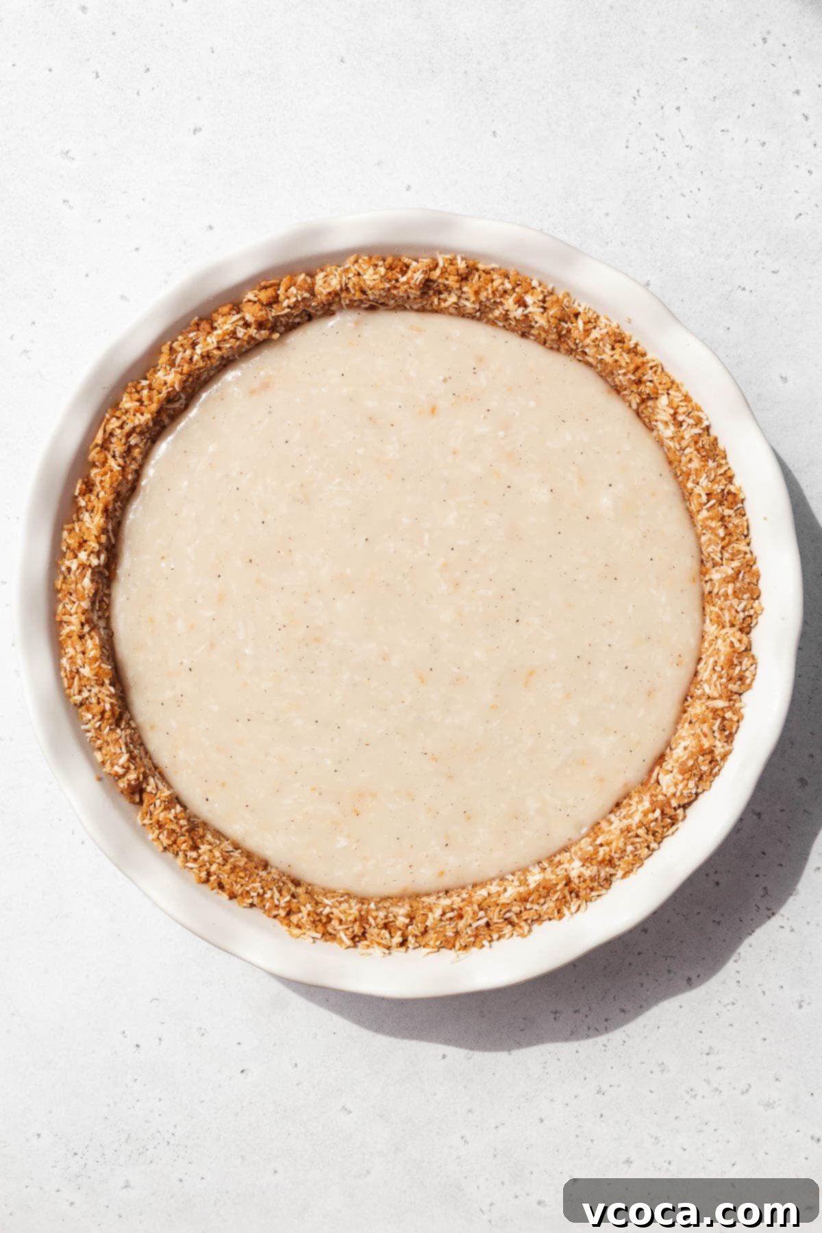 Divine Vegan Coconut Cream Pie Gluten Free 12 Vegan coconut custard poured into the chilled gluten-free pie crust.