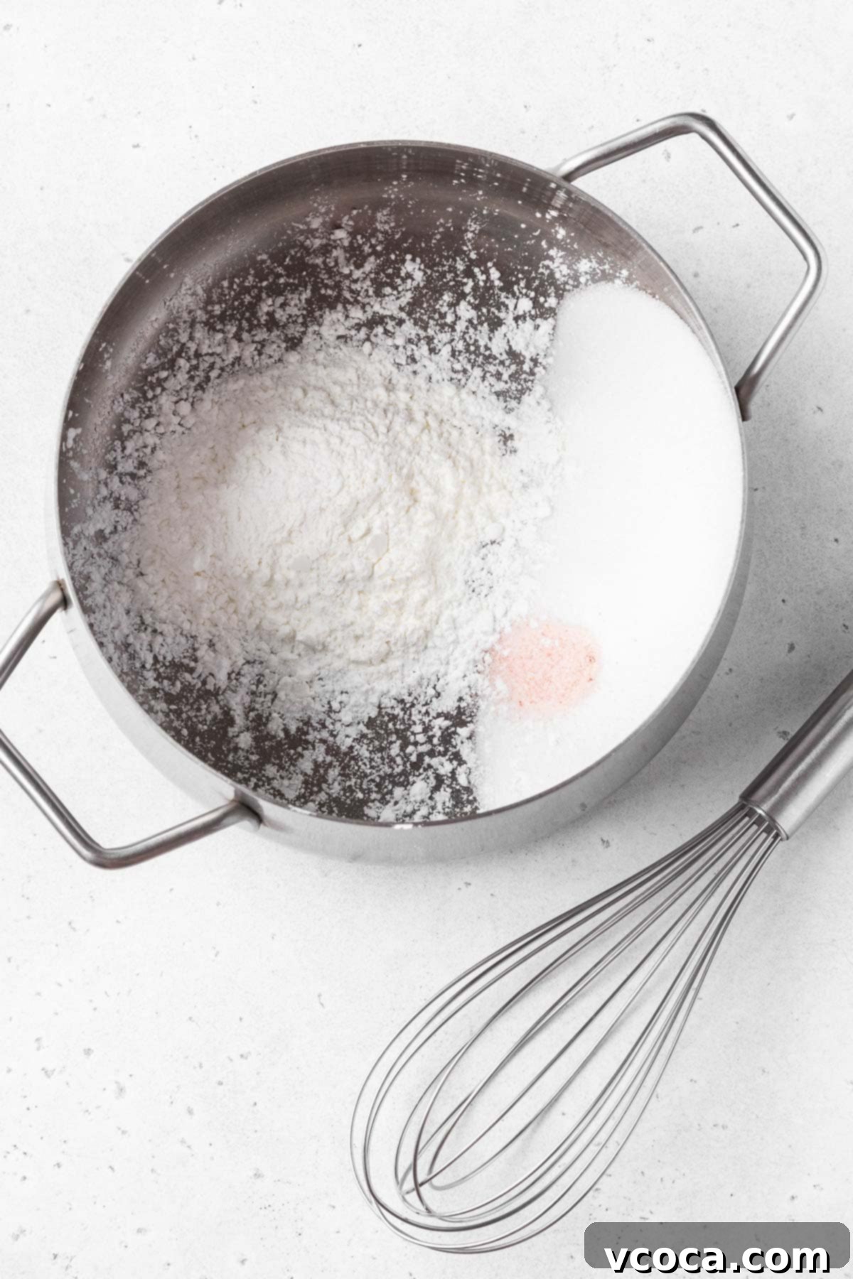 Divine Vegan Coconut Cream Pie Gluten Free 8 Dry ingredients for making vegan coconut pie filling in a saucepan.