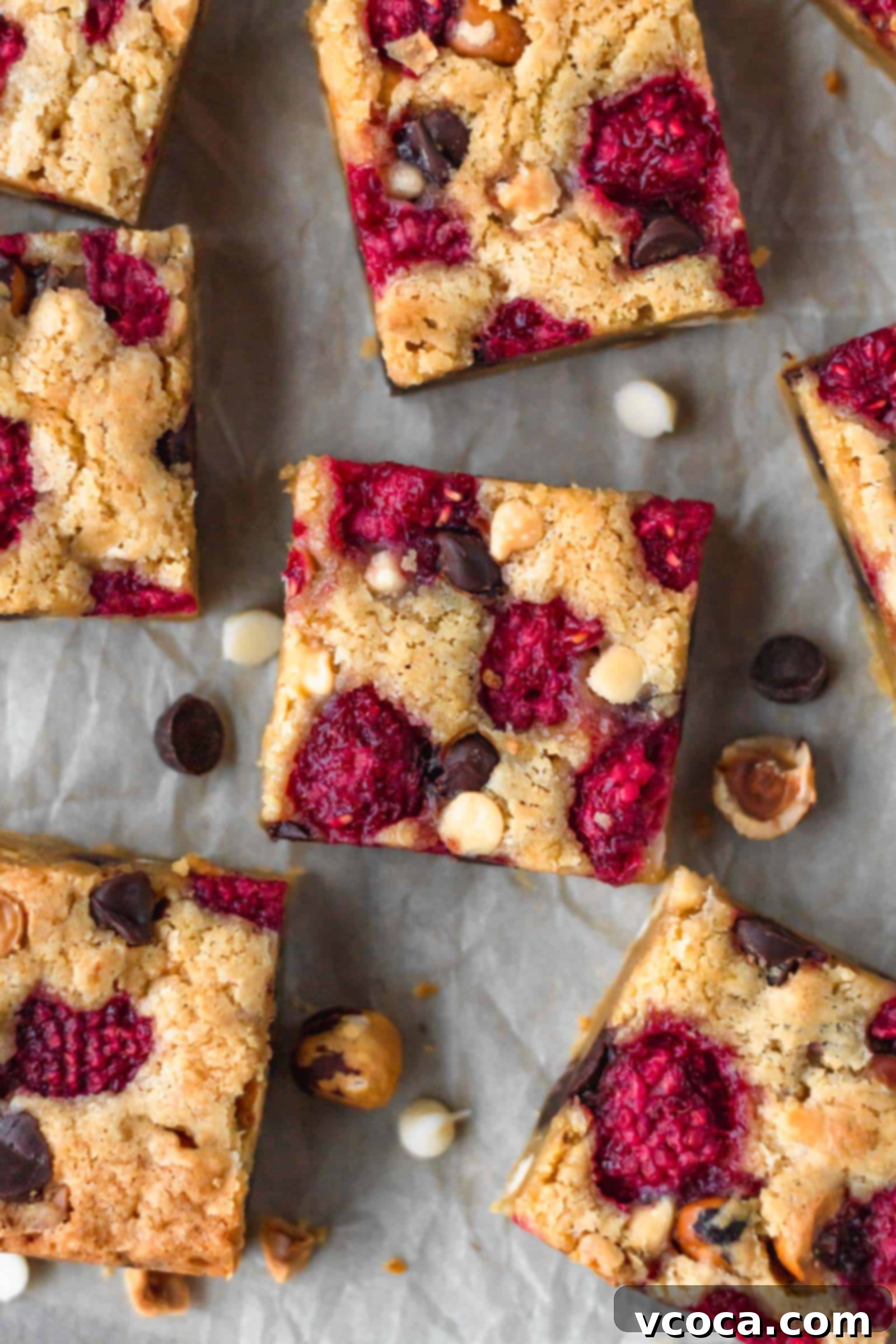 Raspberry hazelnut chocolate chip blondies