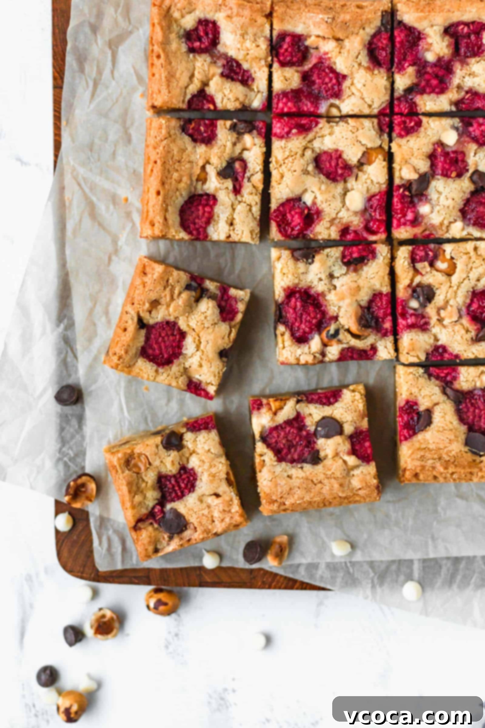 Raspberry hazelnut chocolate chip blondies