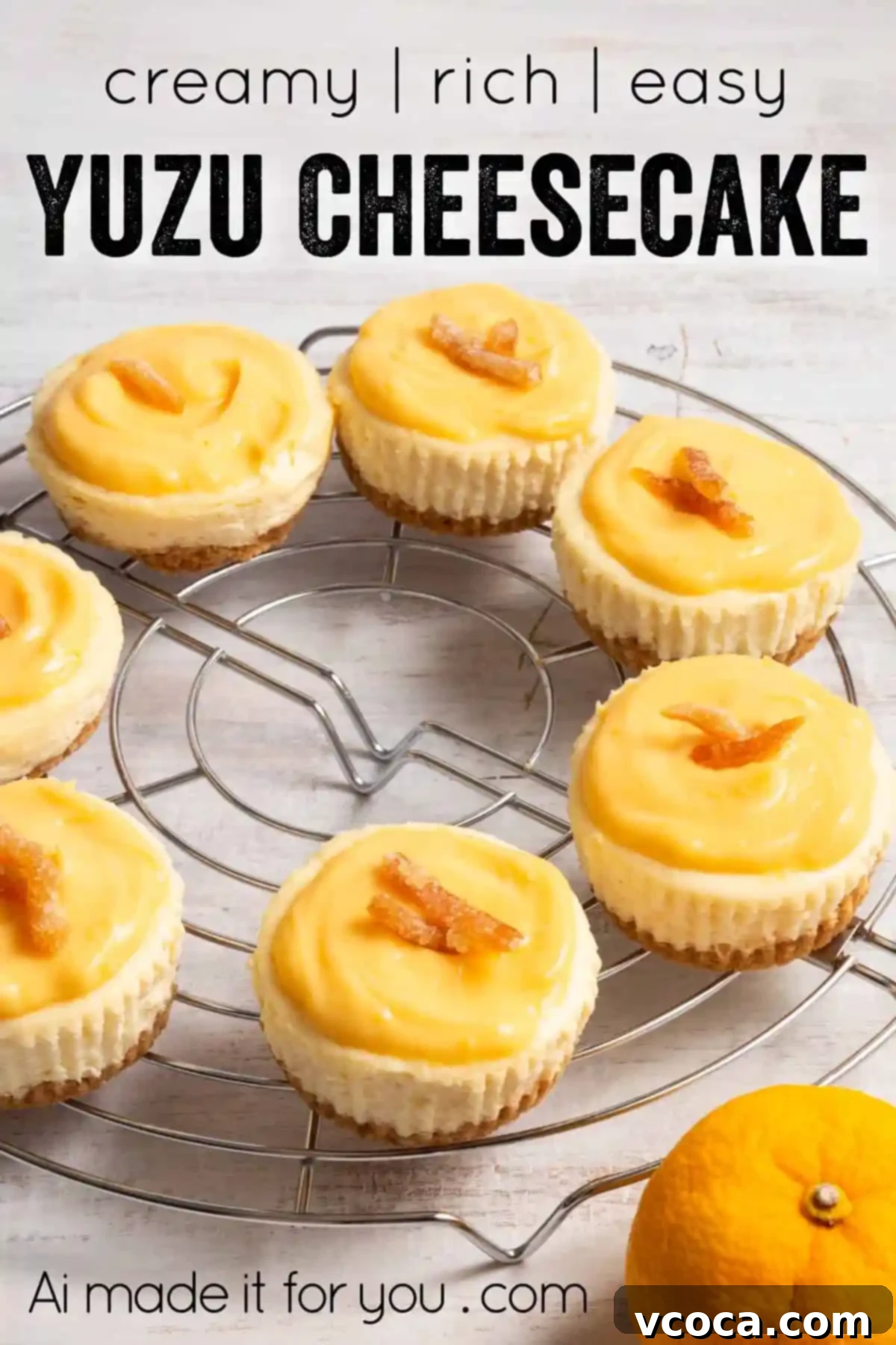 Yuzu Cheesecake Japanese Fusion 12 A trio of beautiful Yuzu cheesecakes, artfully arranged on a serving plate.
