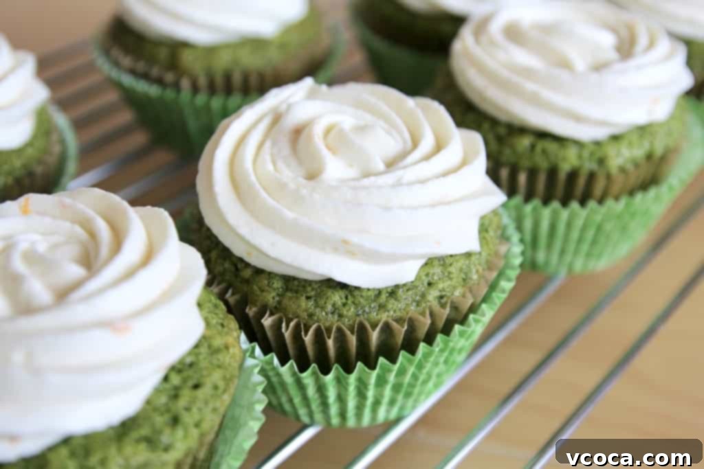 Vibrant Spinach Cupcakes with Zesty Orange Frosting 6 spinach cupcakes
