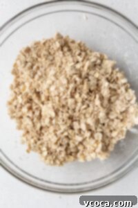 Streusel topping in a glass bowl.