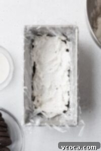 A layer of cream in a loaf pan.