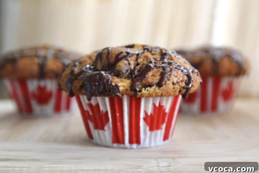 Moose Tracks Indulgence Muffins 7 A delicious Moose Tracks Muffin broken open, revealing the luscious peanut butter cup filling.