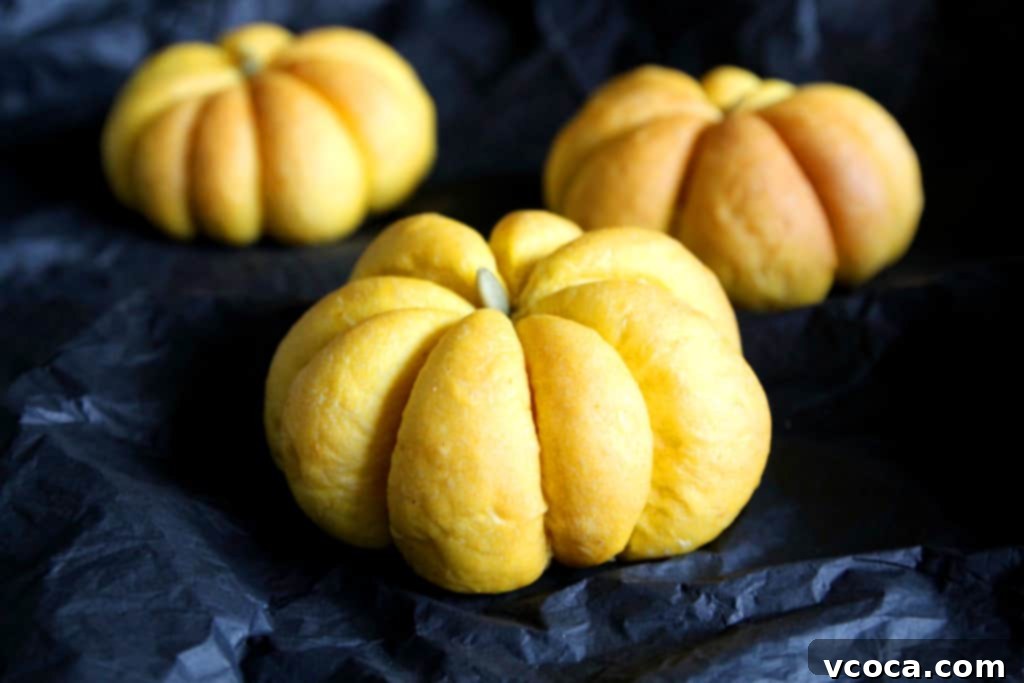 Warm Pumpkin Buns and Savory Shiitake BLT 7 Beautifully shaped and fluffy pumpkin buns, serving as the ideal base for vegetarian shiitake BLT sandwiches, perfect for fall and holiday meals.