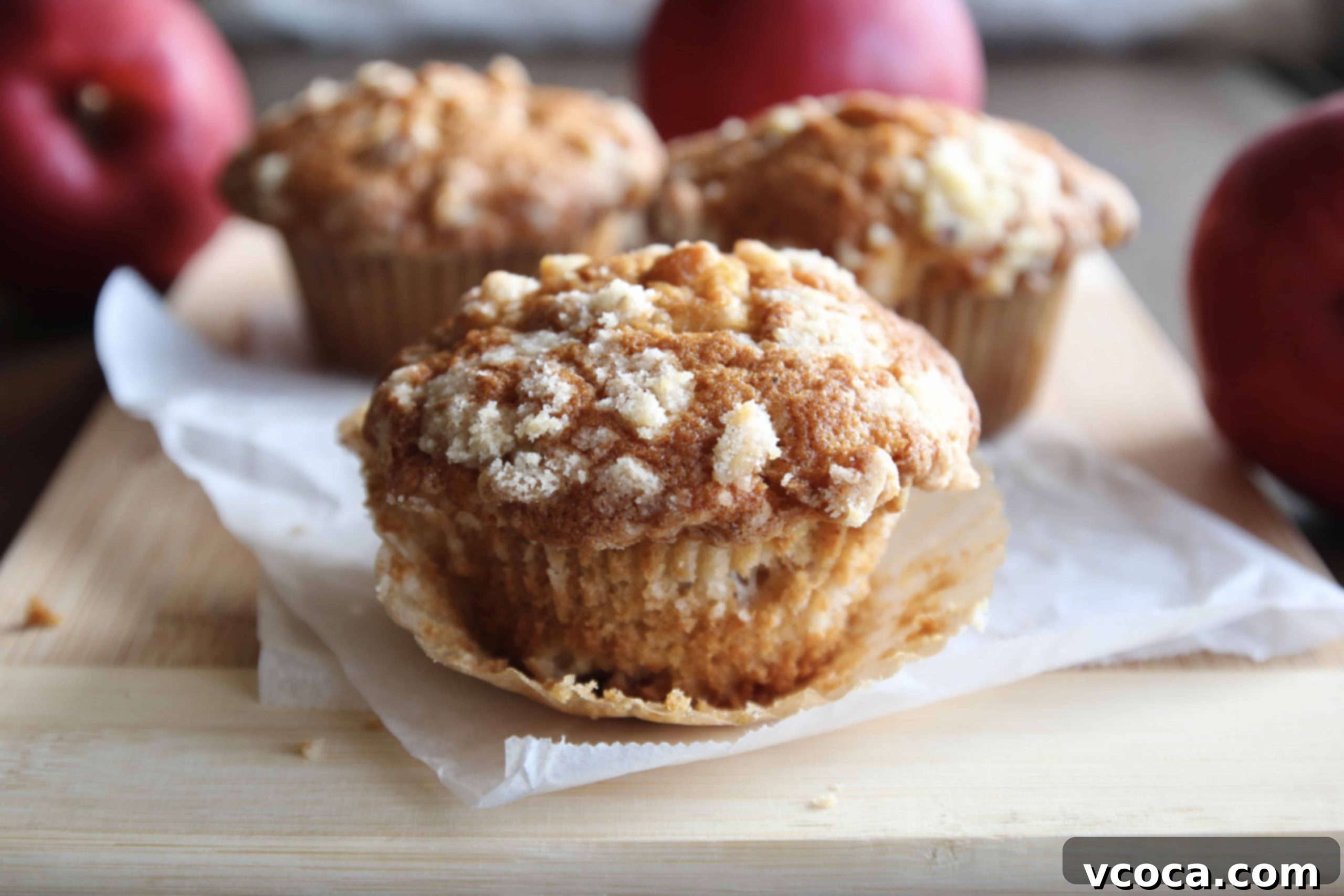 Apple Streusel Muffins 5 Apple streusel muffin with the paper liner peeled