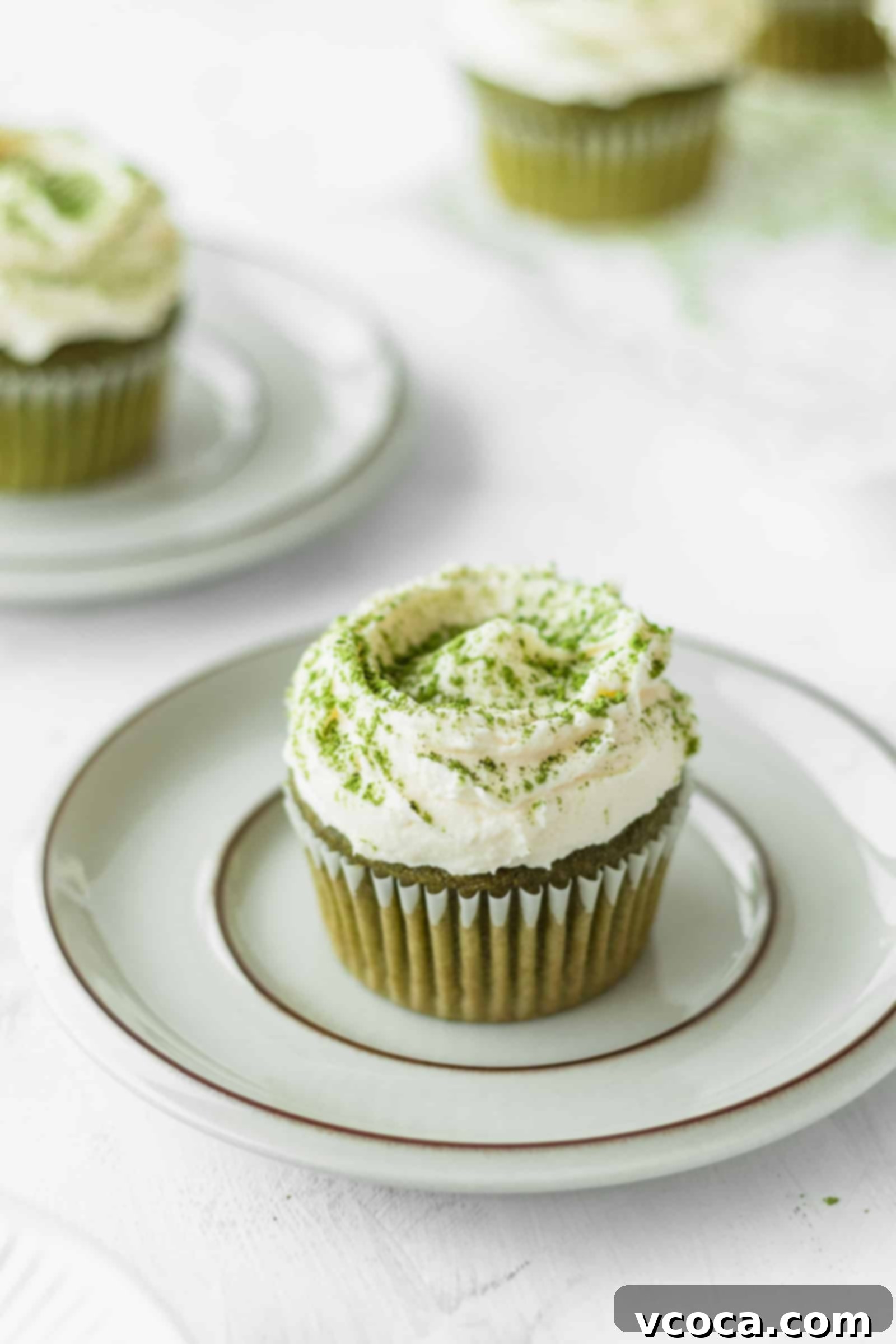 Matcha cupcake on a plate