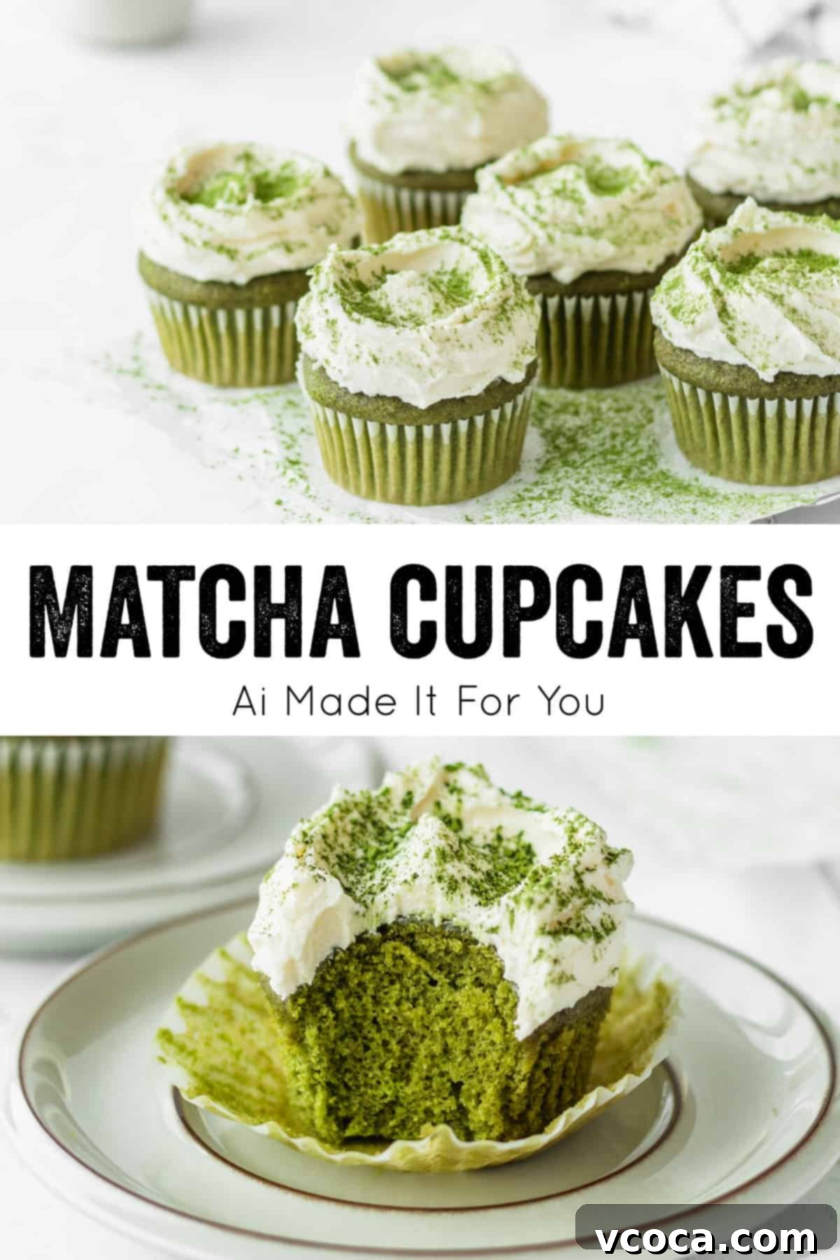 Fluffy matcha cupcakes with white chocolate frosting