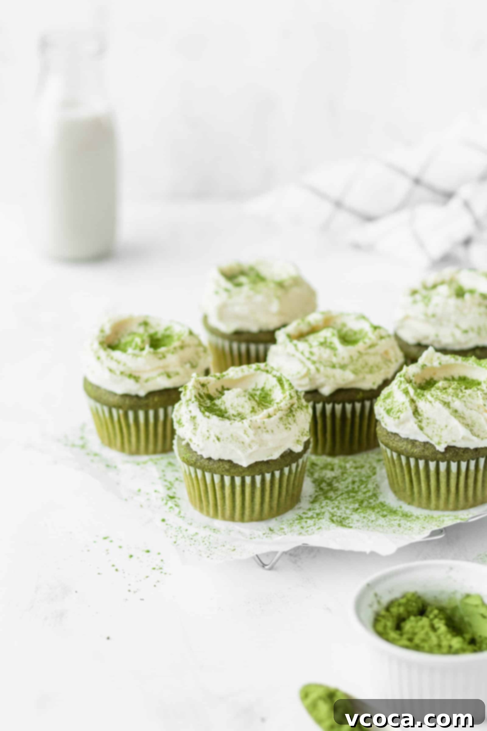 Matcha cupcakes with white chocolate cream cheese frosting