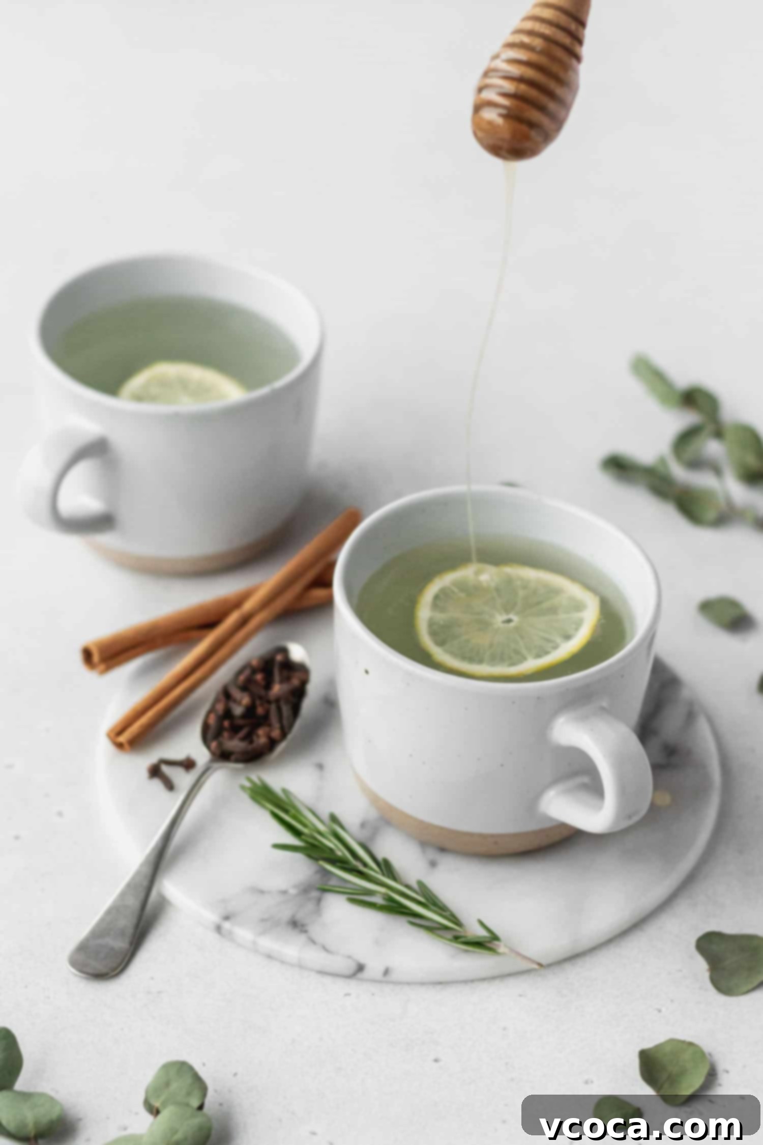 Thieves essential oil blend ingredients displayed with lemon, rosemary, cloves, and cinnamon sticks