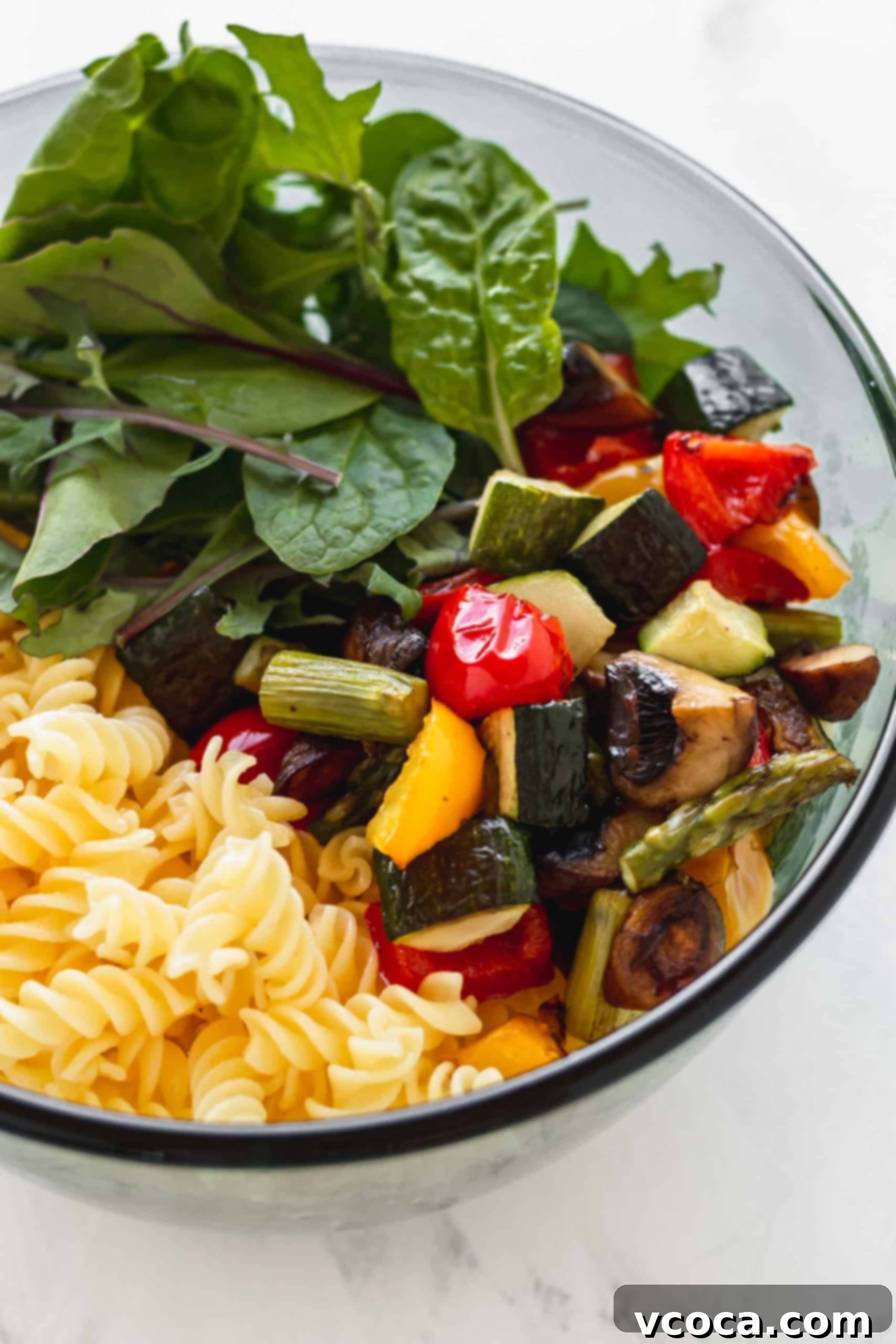 Plant-Based Pasta Salad 3 Ingredients for pasta salad in a bowl