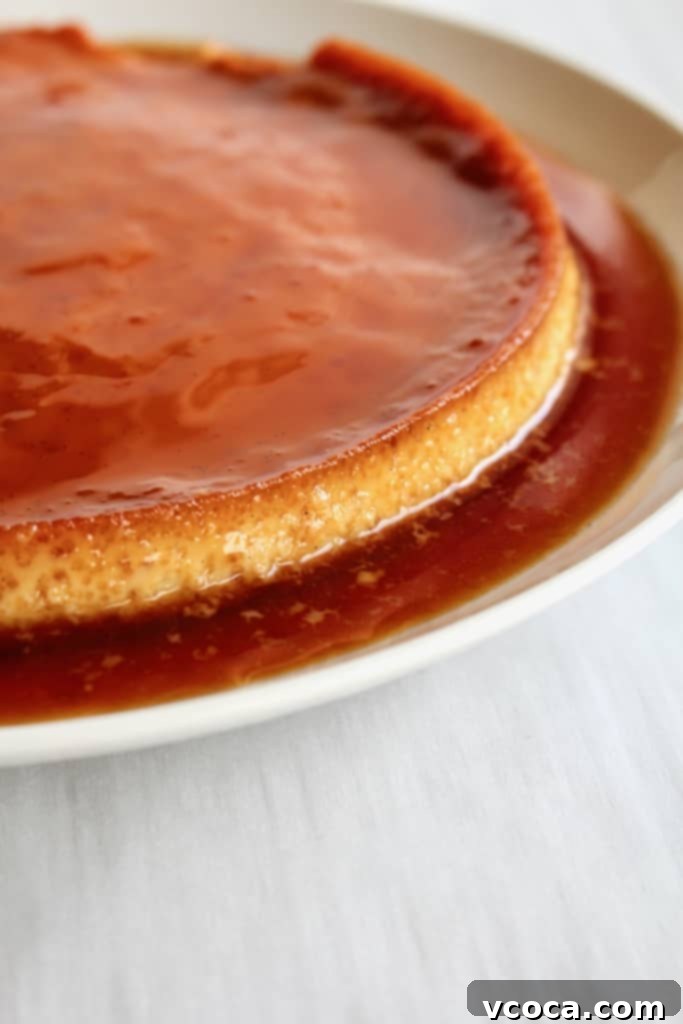 Beautifully prepared dairy-free leche flan, ready to be served