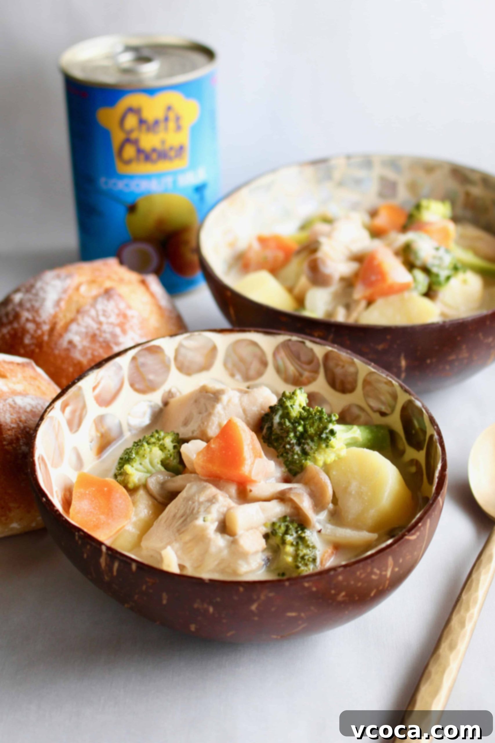 Vegan Japanese Cream Stew with Jackfruit 11 A serving of Vegan Japanese Cream Stew, perfect for a cozy meal. This vegan, gluten-free, and dairy-free stew features jackfruit, vegetables, and a creamy coconut-cashew base.