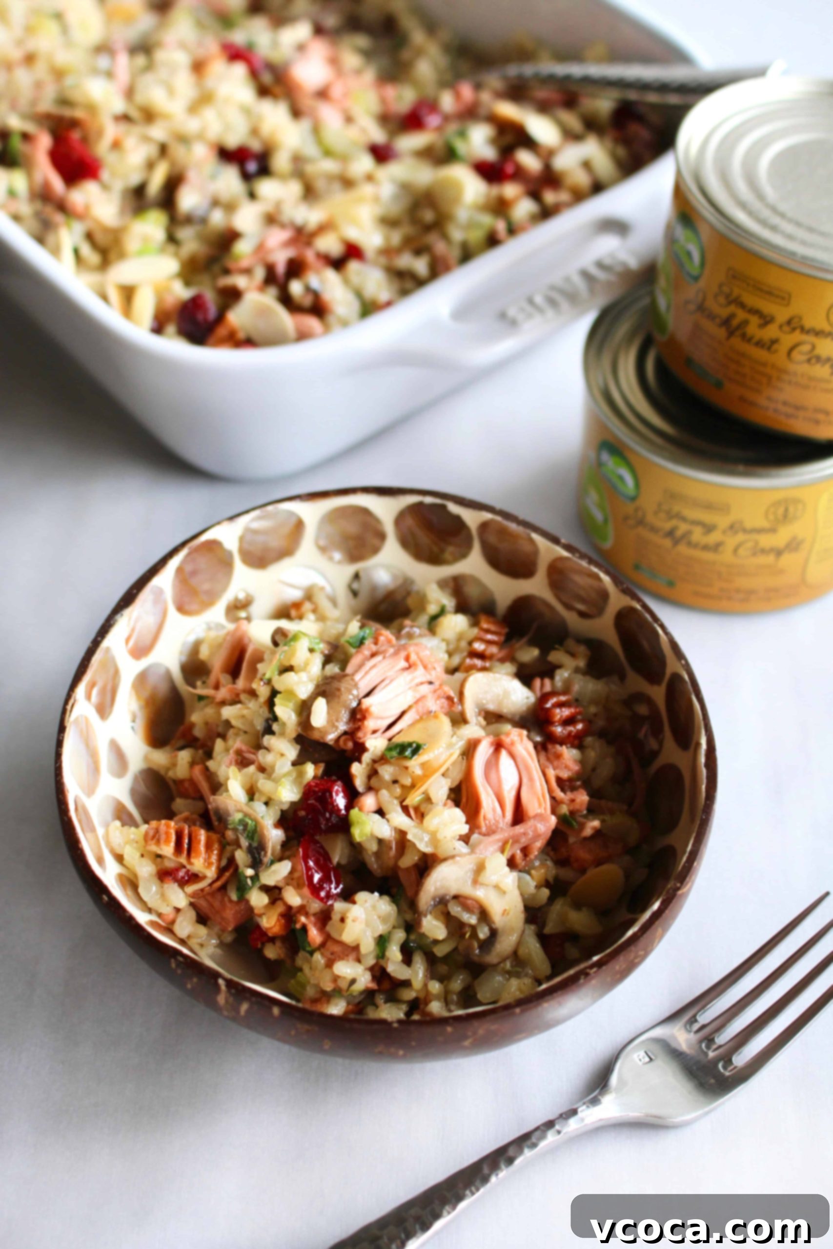Effortless and Flavorful Vegan Gluten-Free Rice Stuffing 9 The ultimate vegan and gluten-free rice stuffing with jackfruit, featuring a delicious blend of brown rice, vegetables, cranberries, and nuts – perfect for holiday gatherings.