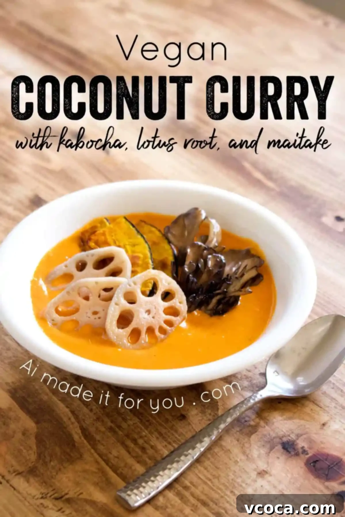Close-up of the rich and flavorful vegan coconut curry sauce, highlighting its vibrant color and smooth texture.