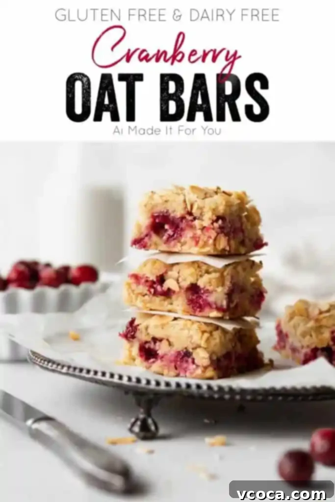 Gluten Free and Dairy Free Cranberry Oat Bars 7 Beautifully baked cranberry oat bars, ready to be enjoyed.