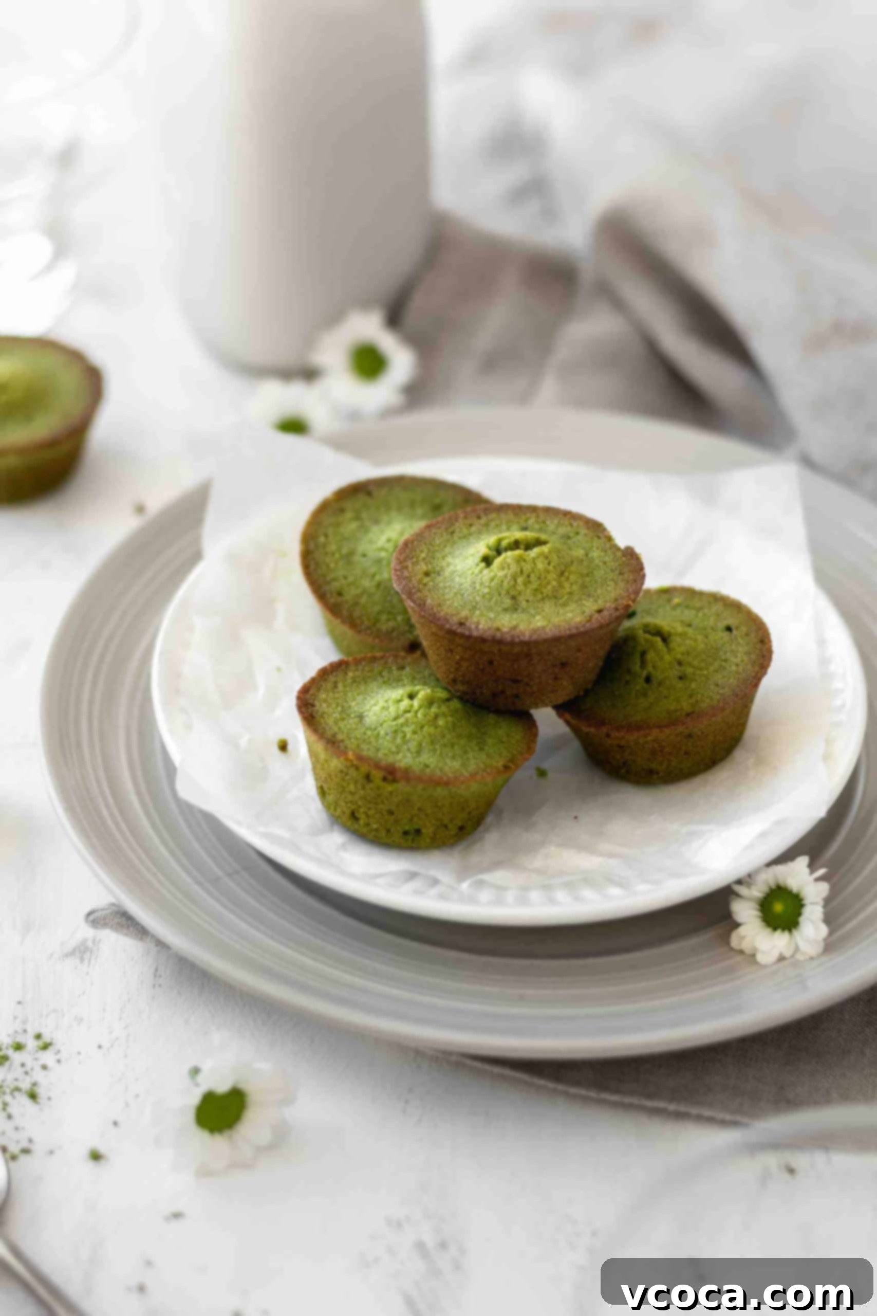 Matcha almond cake bites 6 Stack of matcha almond cakes