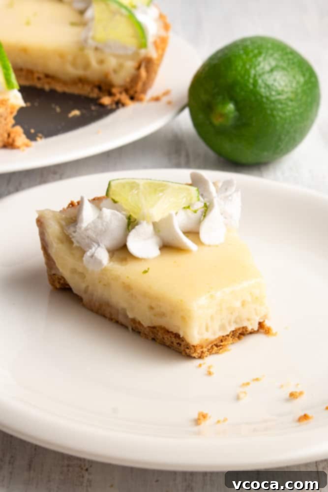 No-Bake Vegan Key Lime Bliss 10 Close-up of a slice of no-bake vegan key lime pie