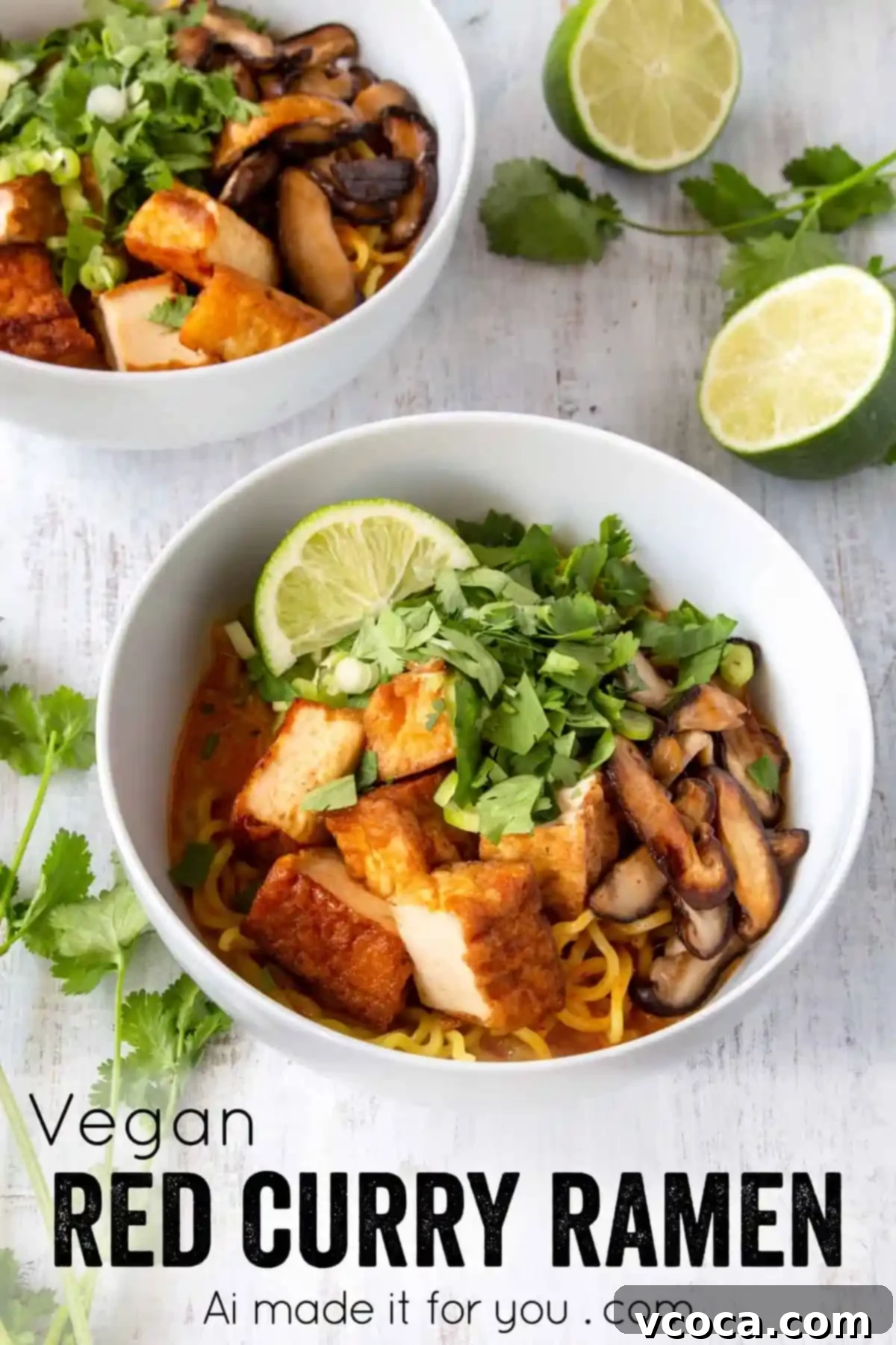 Quick and Easy Vegan Thai Red Curry Ramen 11 Delicious Vegan Thai Red Curry Ramen, ready for serving.