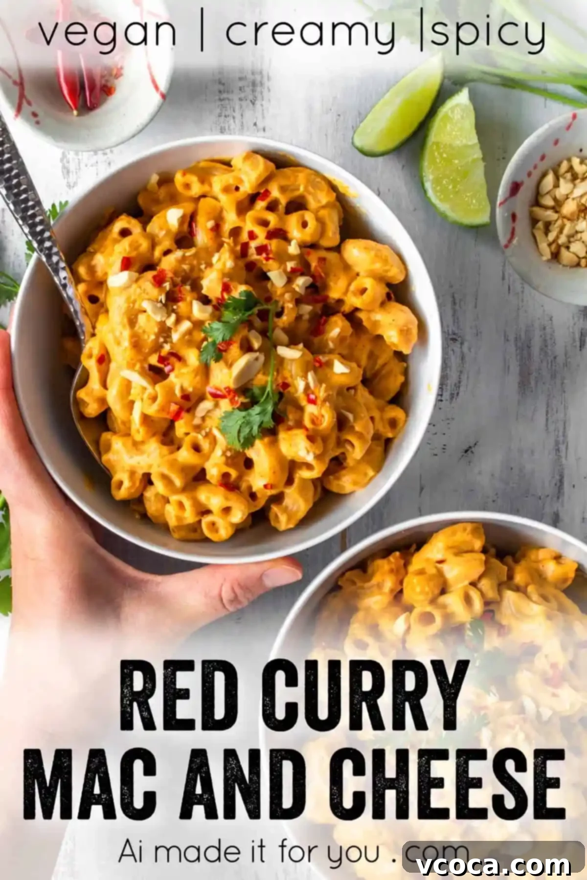 One Pot Vegan Red Curry Mac and Cheese 14 A side view of a bowl of vegan red curry mac and cheese, perfectly golden and creamy, ready for a comforting meal.