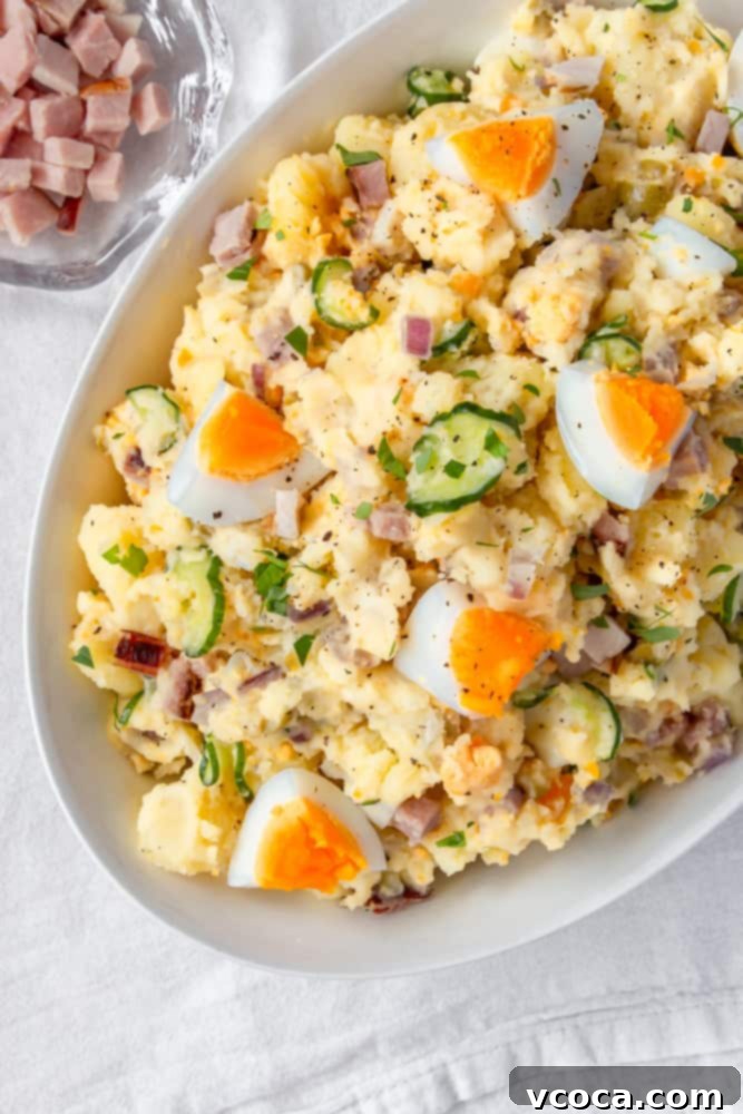 Creamy Potato Salad with Hard-Boiled Eggs 2 A good potato salad is a must-have at any BBQ! My mom’s potato salad is the best: Japanese style with a twist that’s low on mayo and has boiled eggs! #potatosalad #mom’spotatosalad #thebestpotatosalad #dairyfree #glutenfree #bbq #sidedish