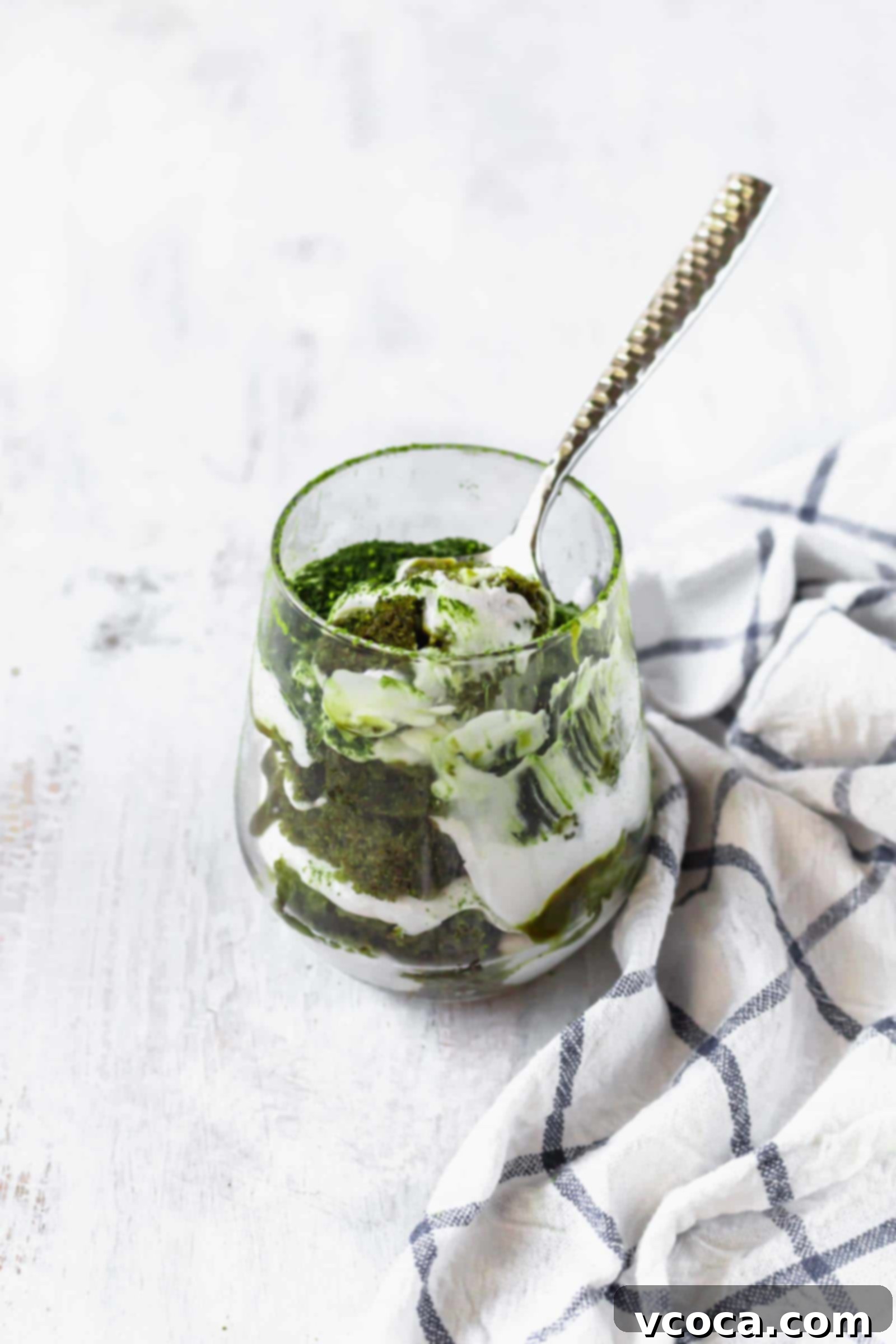 Effortless Plant-Based Matcha Tiramisu 8 The final assembled Vegan Matcha Tiramisu, chilled and dusted with matcha powder, ready to be enjoyed.