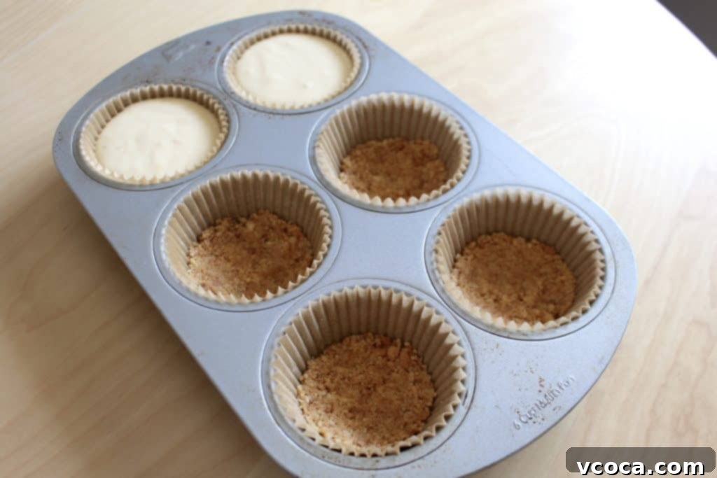 Decadent Honey Almond Gouda Cheesecakes 4 Unbaked Honey Almond Gouda Cheesecake batter in cupcake liners