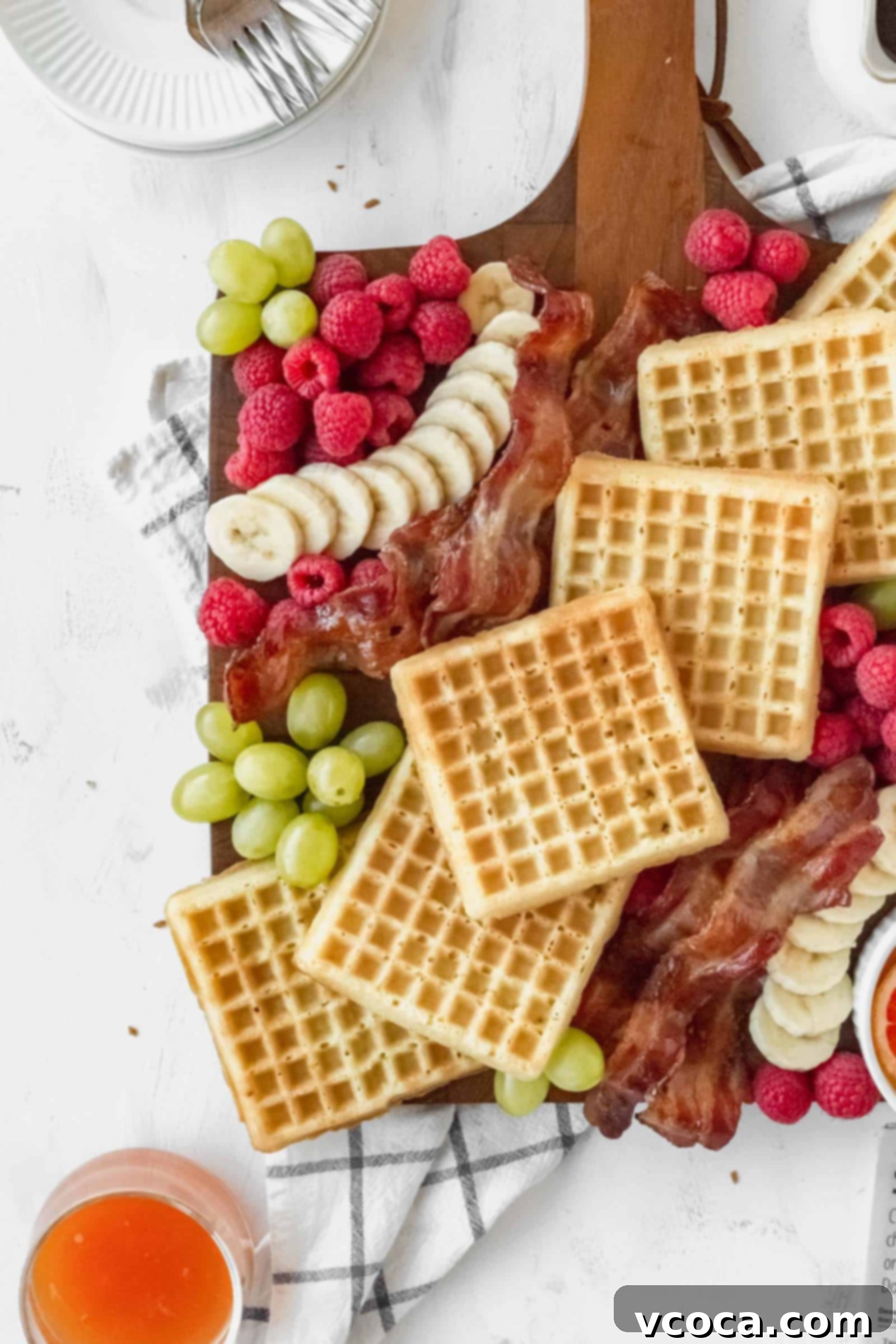Your Perfect Gluten-Free Waffle Board for Two 2 Beautifully arranged gluten-free waffle board for two with fresh fruit and bacon