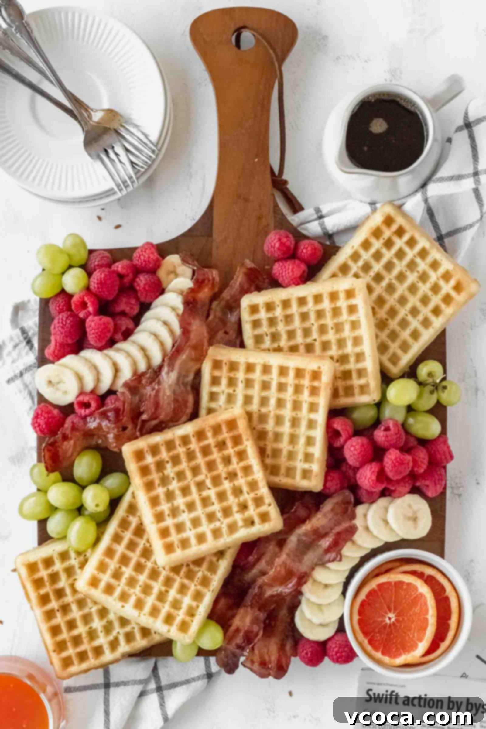 Your Perfect Gluten-Free Waffle Board for Two 8 Gluten-free waffle board for two, featuring waffles, bacon, and colorful fruit