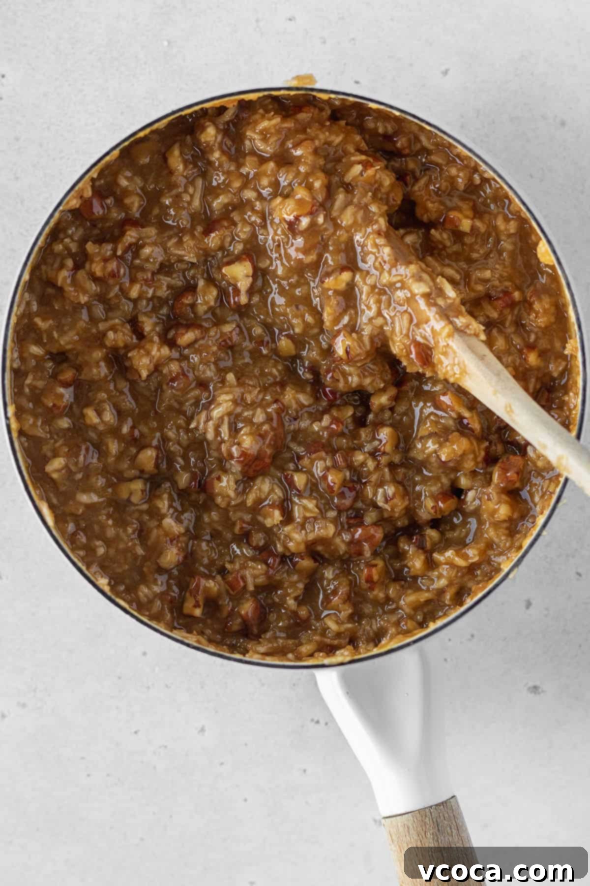 Decadent Gluten-Free German Chocolate Dream 11 Dairy-free German chocolate cake frosting in a saucepan.