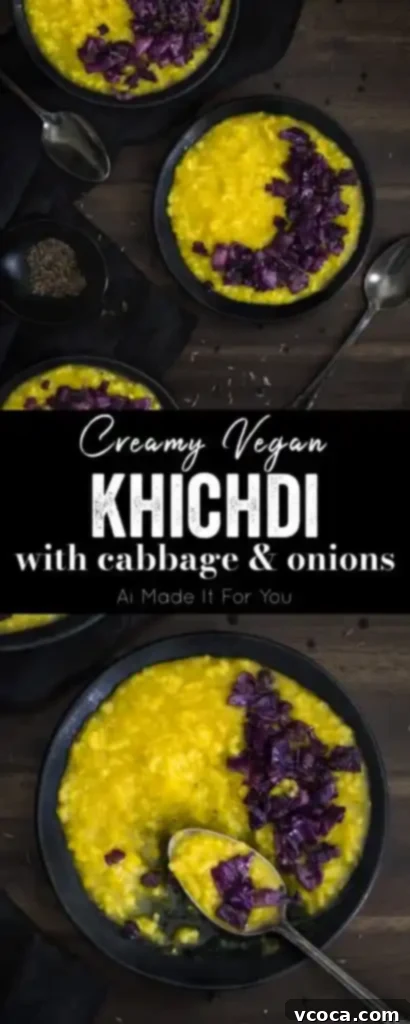 Hearty Cabbage and Onion Khichdi 8 This easy Khichdi recipe is a keeper! This Indian rice and lentil porridge is perfect for a cozy meal, even for Halloween with its vibrant colors! A healthy vegan comfort food. #khichdi #khichri #Halloween #indianfood #vegancomfortfood