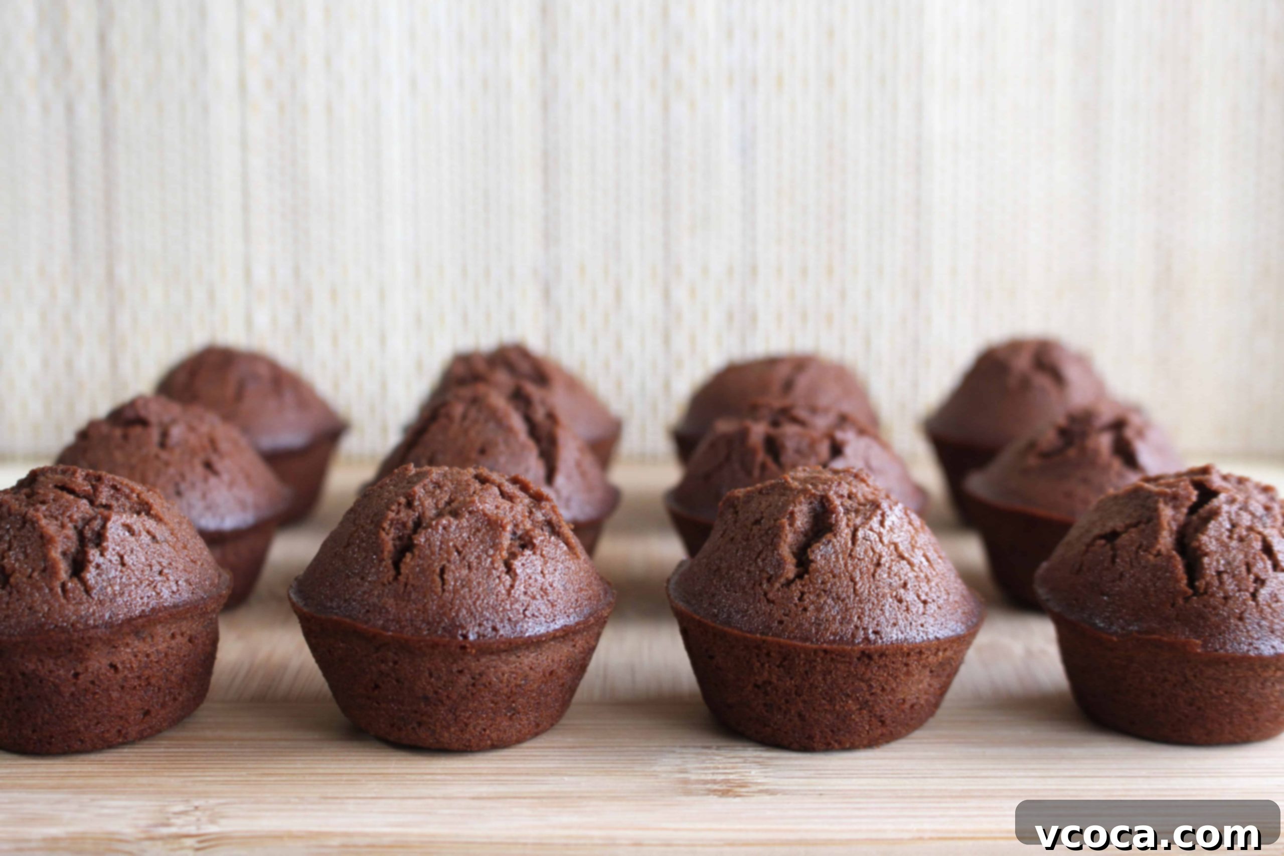 Decadent Chocolate Hazelnut Financiers 6 Freshly baked chocolate hazelnut financiers cooling on a wire rack.