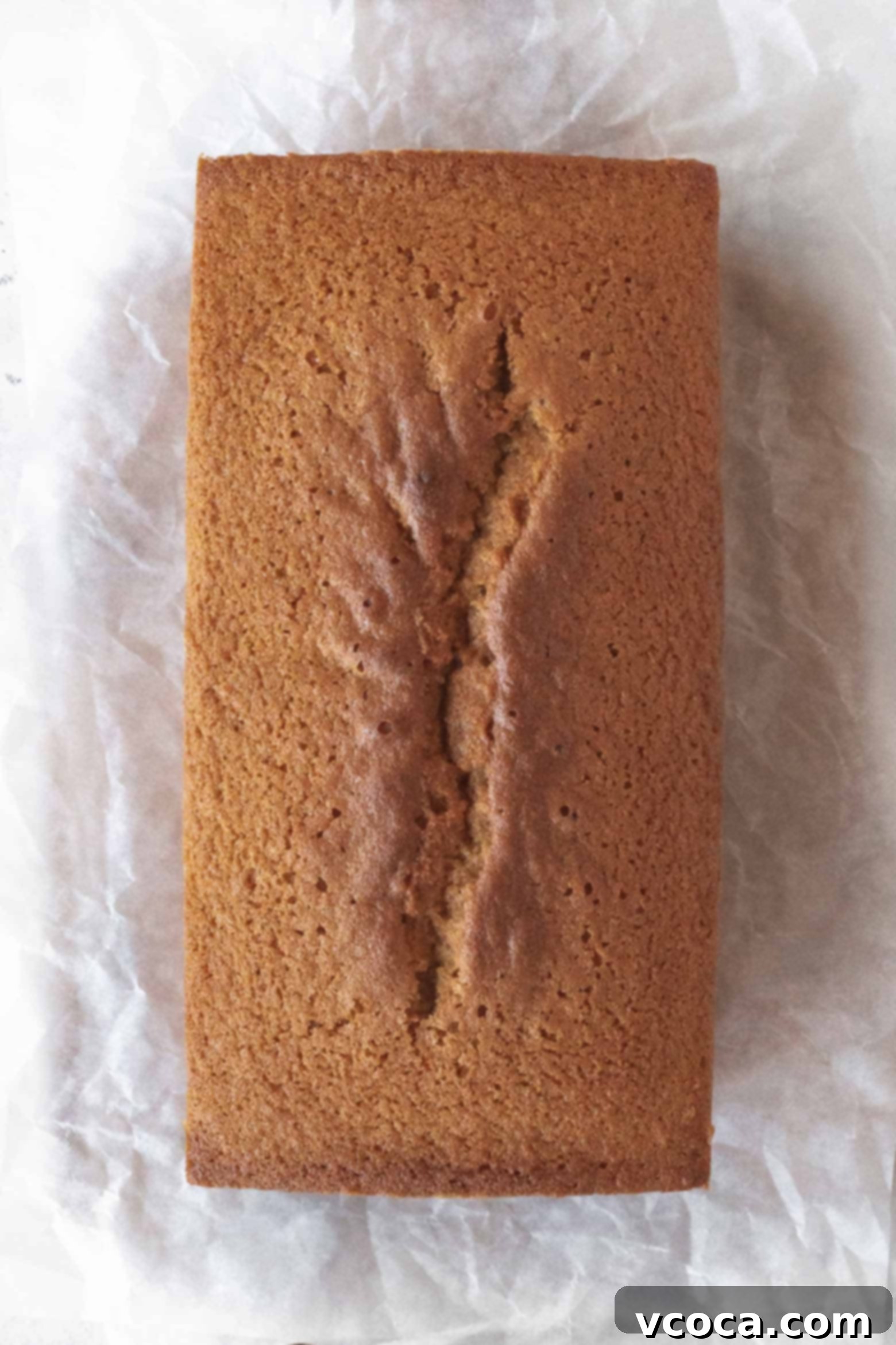 Indulgent Gluten-Free Pound Cake 12 A freshly baked gluten-free pound cake cooling on parchment paper on a wire rack.
