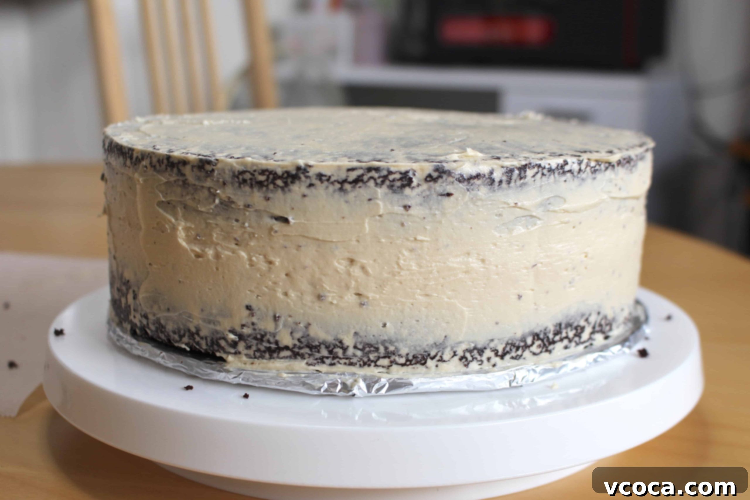 Decadent Mocha Chocolate Cake 5 Assembling a chocolate mocha cake with coffee buttercream frosting