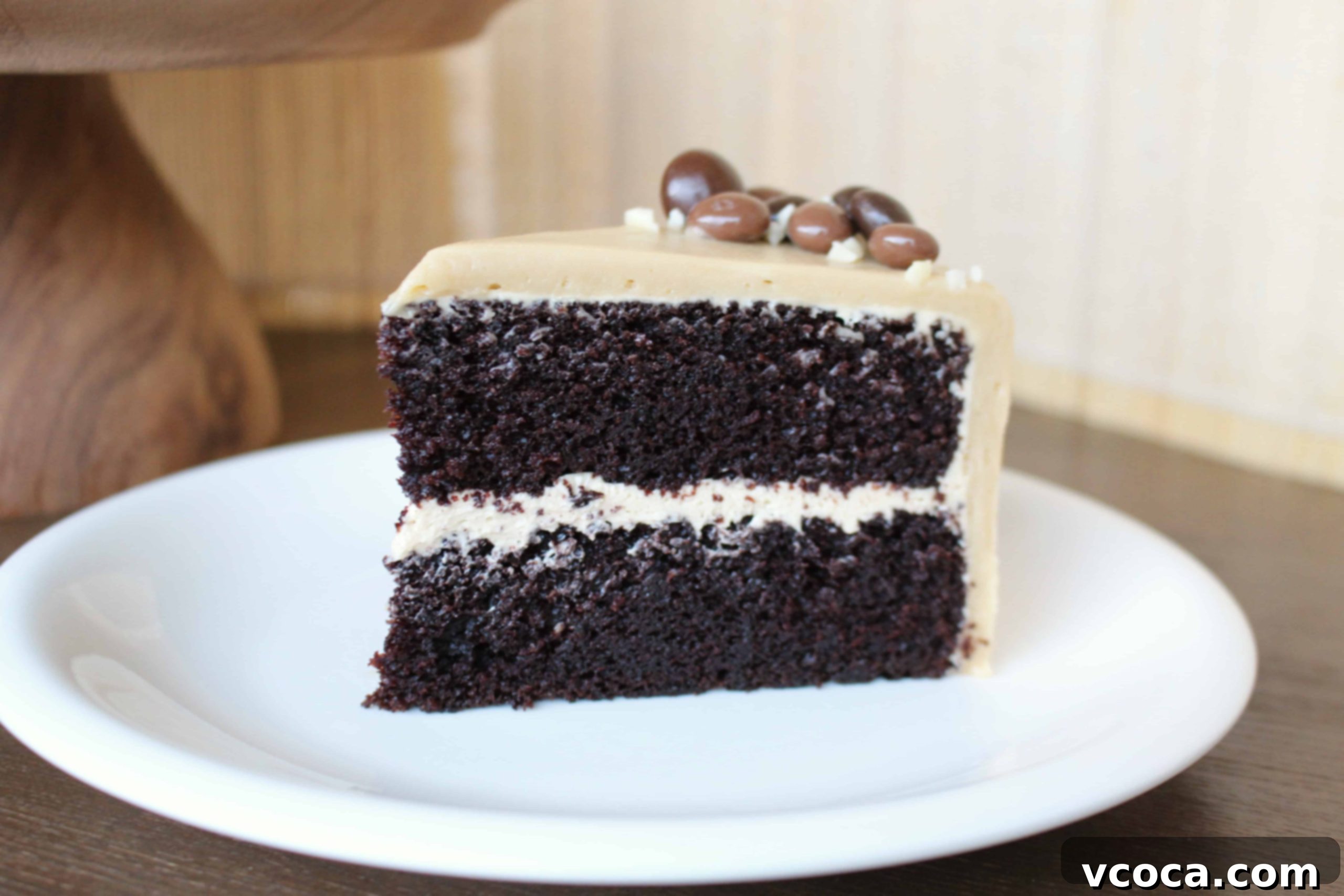 Decadent Mocha Chocolate Cake 9 Chocolate Mocha Cake with a slice removed, showing layers and frosting