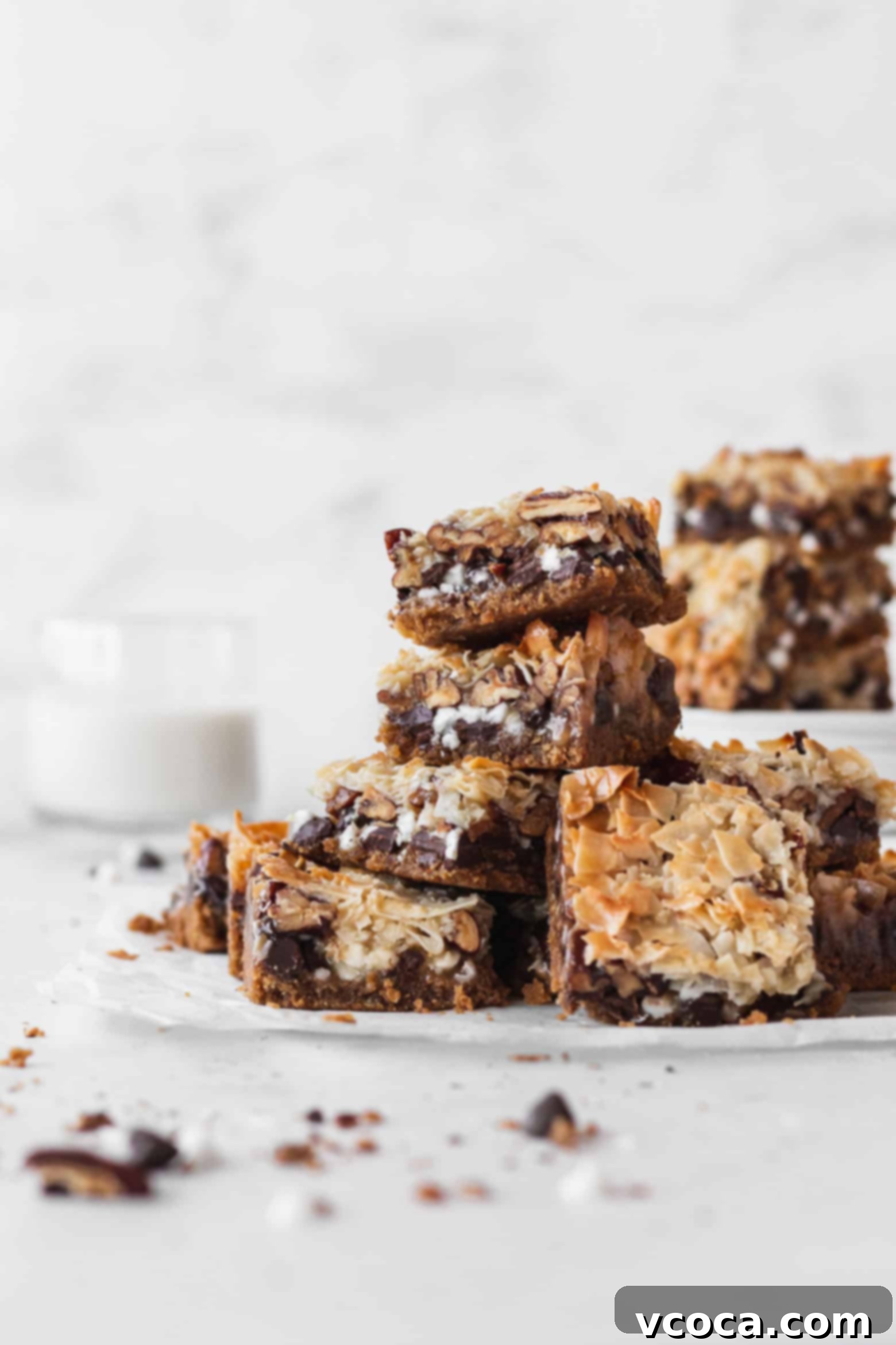 Magical Vegan Seven Layer Bars 17 A stack of vegan magic bars.