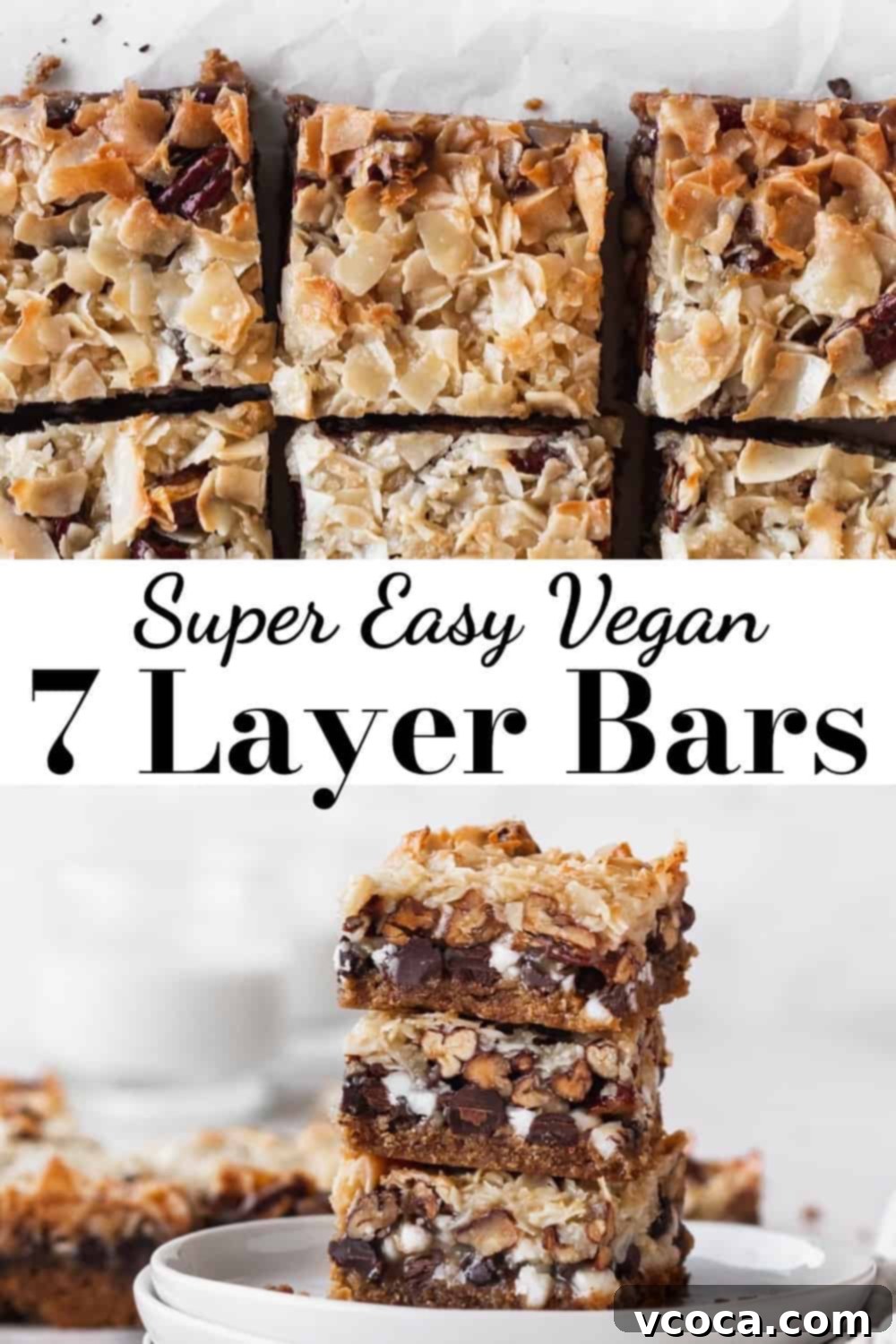 Magical Vegan Seven Layer Bars 28 Vegan 7 layer bars on a plate.