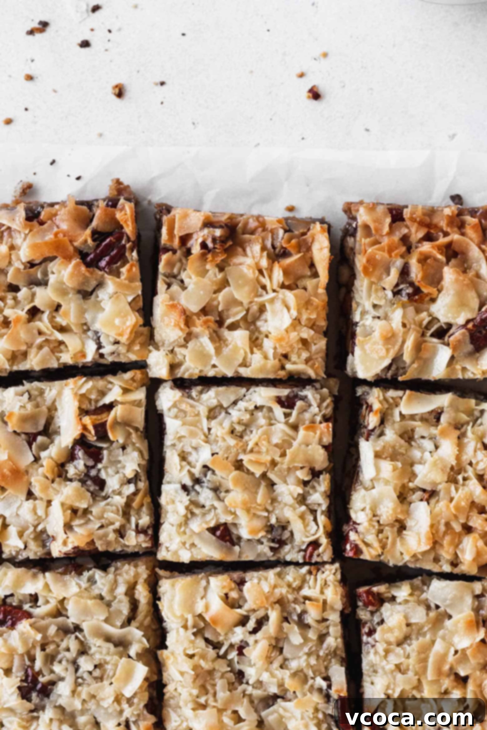 Magical Vegan Seven Layer Bars 5 7 layer magic bars cut into squares.