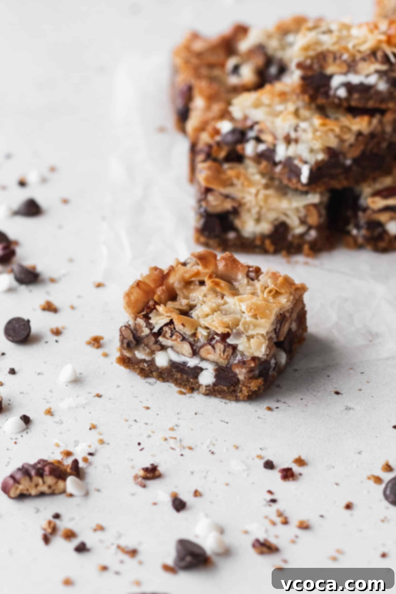 Magical Vegan Seven Layer Bars 6 A square of vegan magic bars.